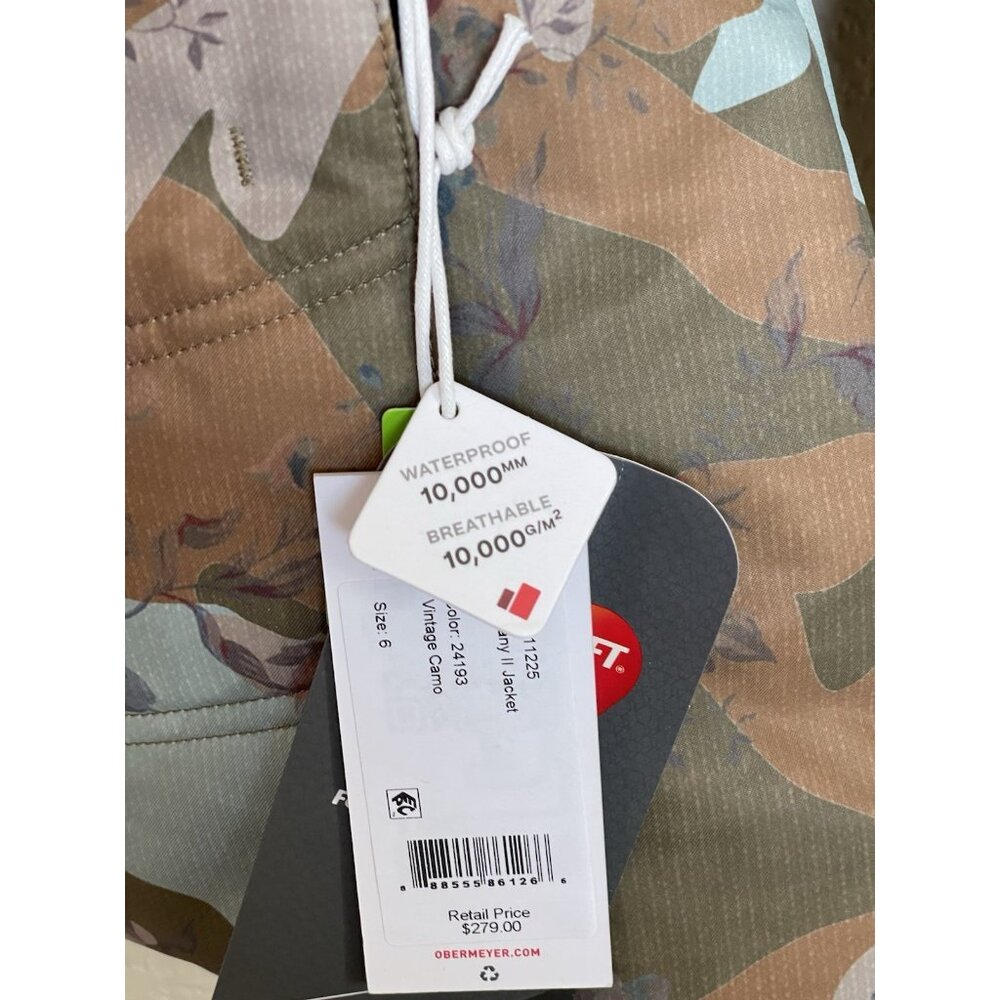 Obermeyer Ski Jacket Womens Size 6 Tuscany II Green Blue Camo Floral Faux Fur - Picture 6 of 12